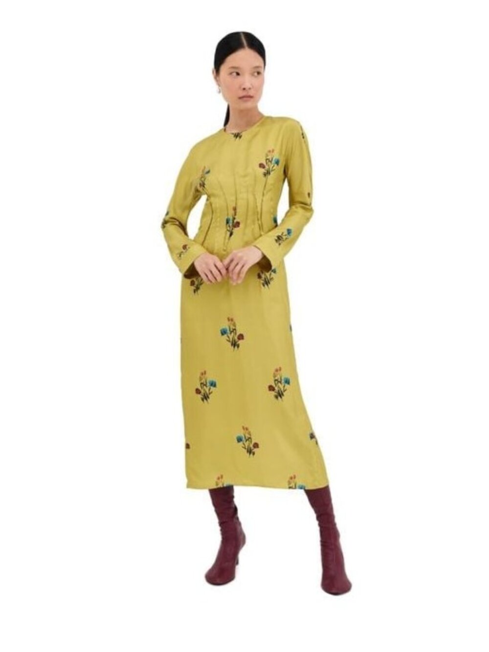 MARNI Women's Yellow Silk Long Sleeve Dress SIZE IT 44/ US 8 NWOT